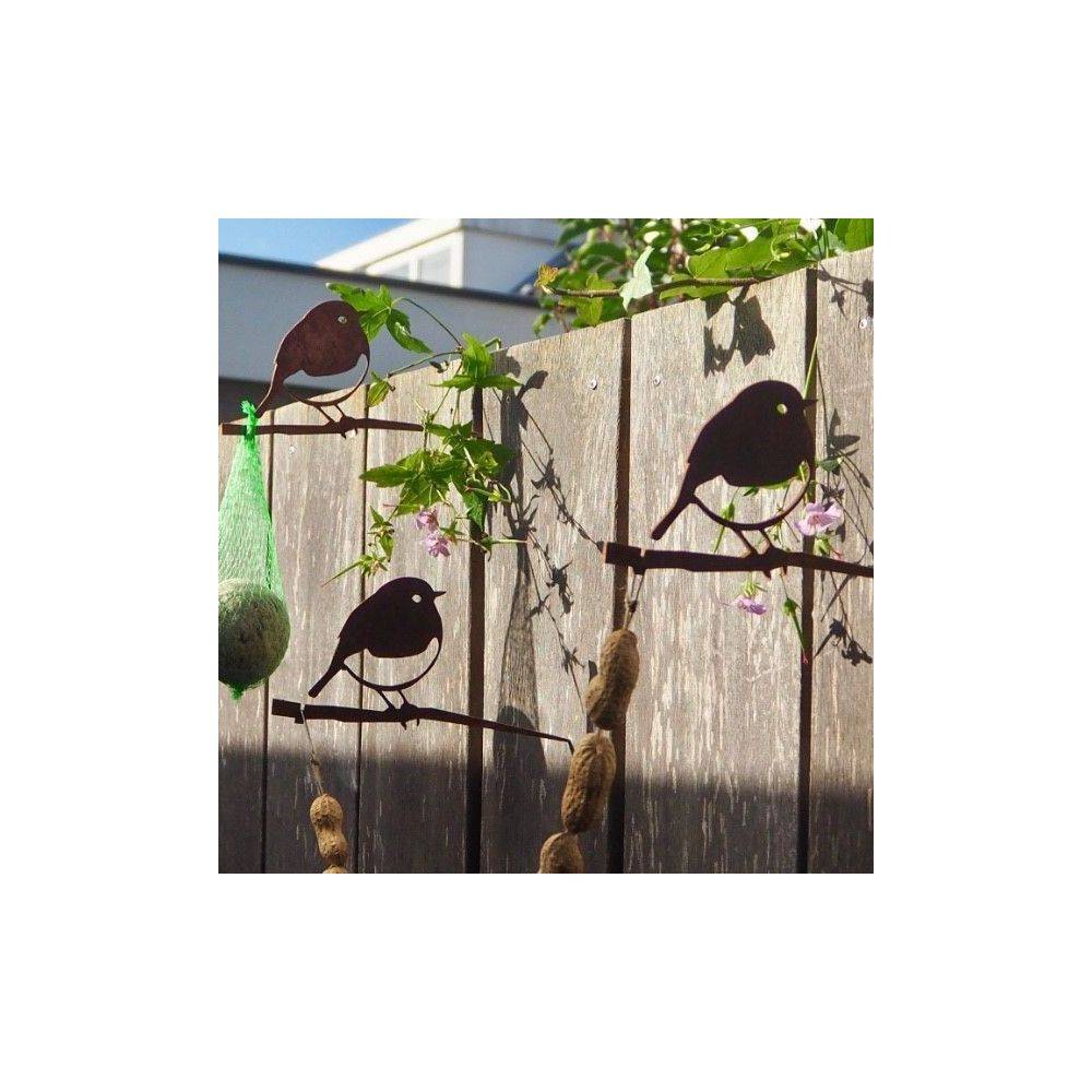 Metalbird - Oiseaux à planter mini rouge -gorge en acier corten (Lot de 3) Metalbird - Imagen 2