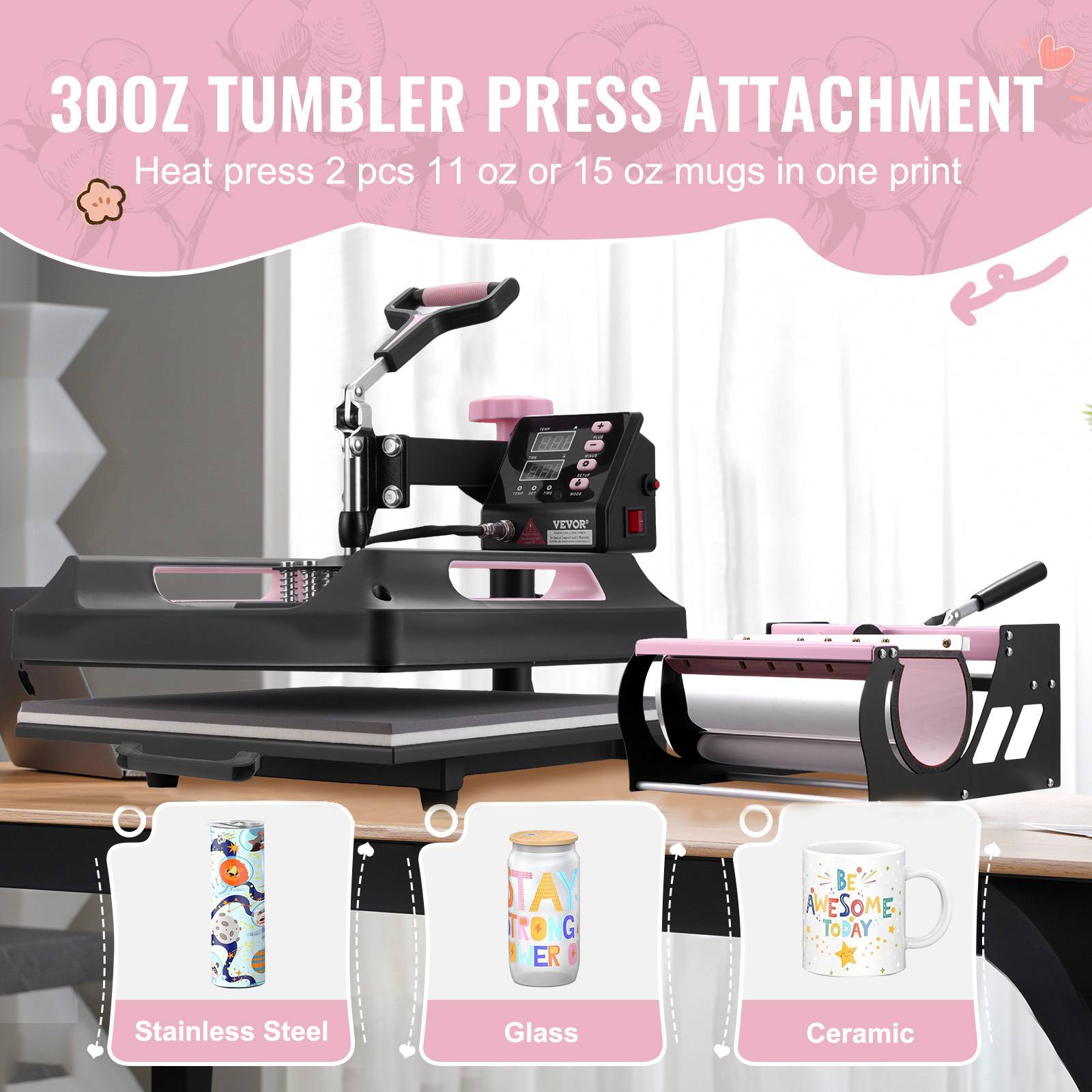 Vevor - VEVOR Presse à chaud 8-en-1, plaque 38x38 cm, machine sublimation avec presse tasses, pivotant 360°. - Image 3