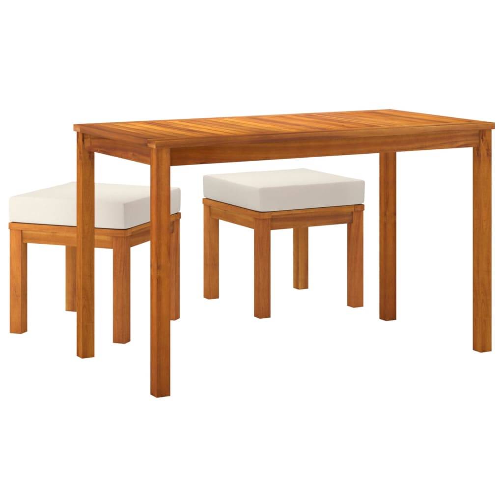 Ensemble à manger de jardin 3 pcs | Mobilier d'extérieur et coussins Acacia solide Maison Chic - Image 3