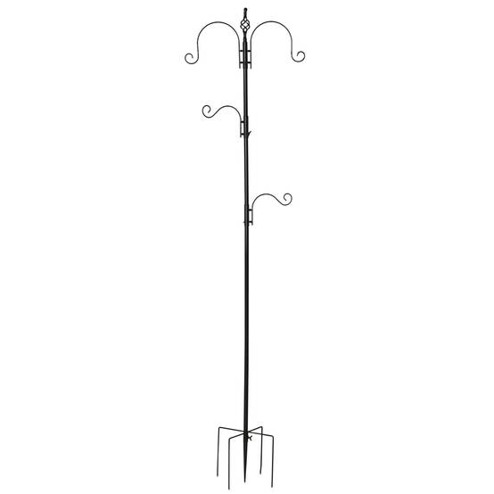 Station alimentation oiseaux acier 4 crochets réglables support jardin 208cm noir - ComfortXL Outdoor Living - Image 1