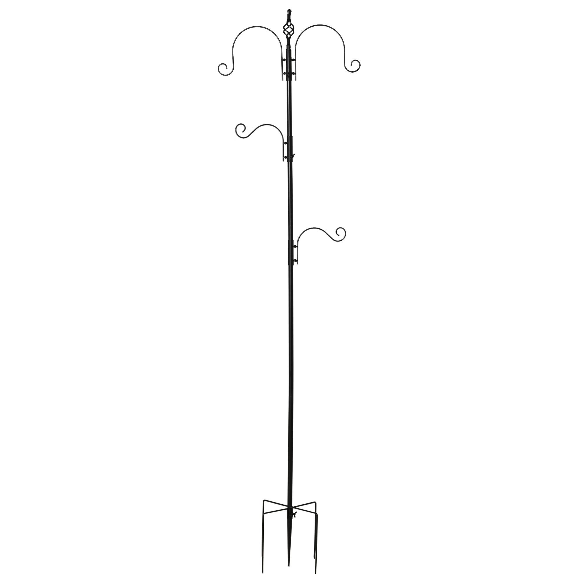 Station alimentation oiseaux acier 4 crochets réglables support jardin 208cm noir - ComfortXL Outdoor Living - Image 2