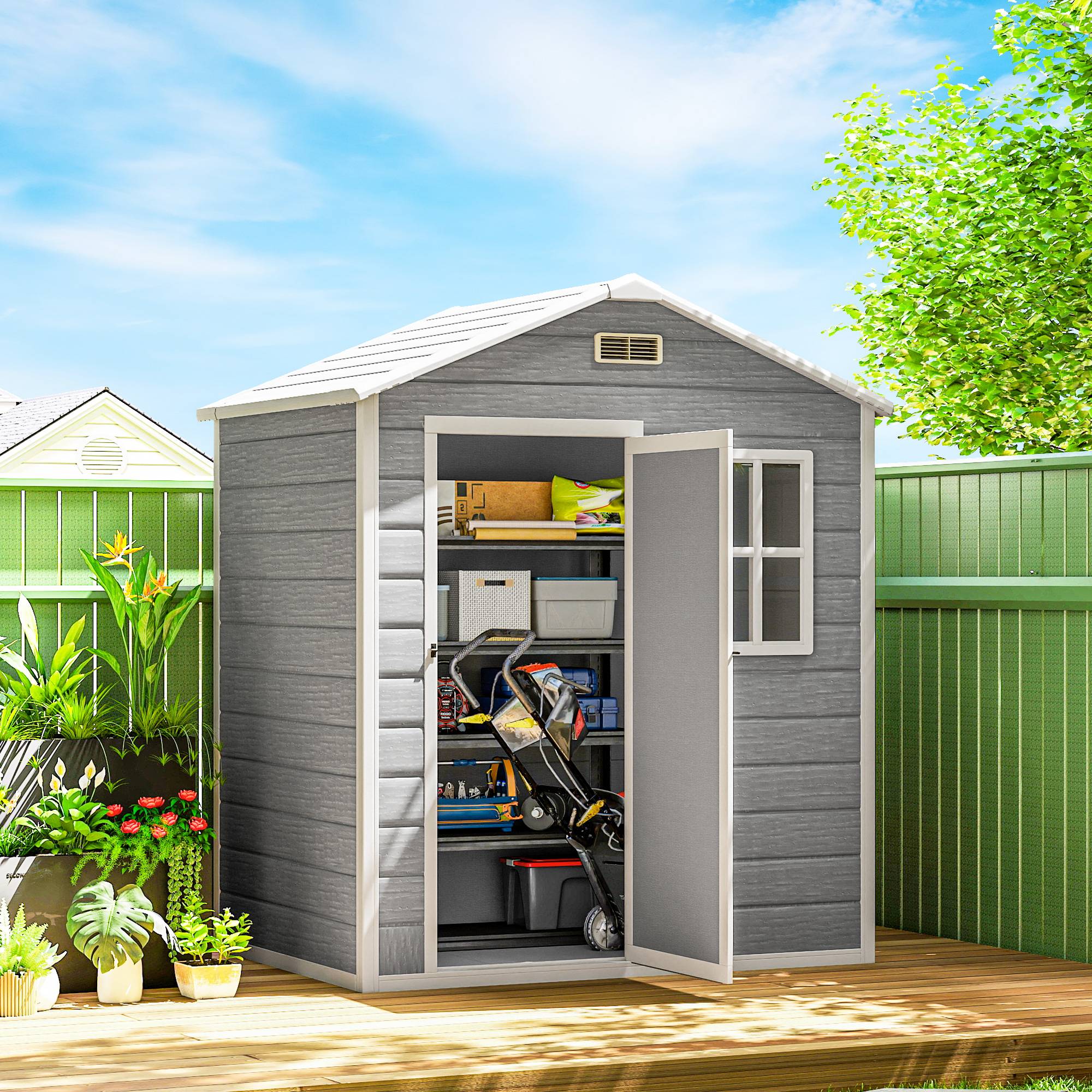 Abri de jardin 1,9 m² 182x121x200 cm toit pente plancher porte verrouillable, cabanon outils sécurisé - Image 4