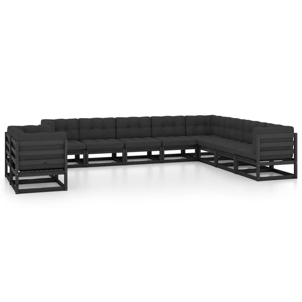 Helloshop26 - Salon de jardin meuble d'extérieur ensemble de mobilier 10 pièces avec coussins noir bois de pin massif - Imagen 1