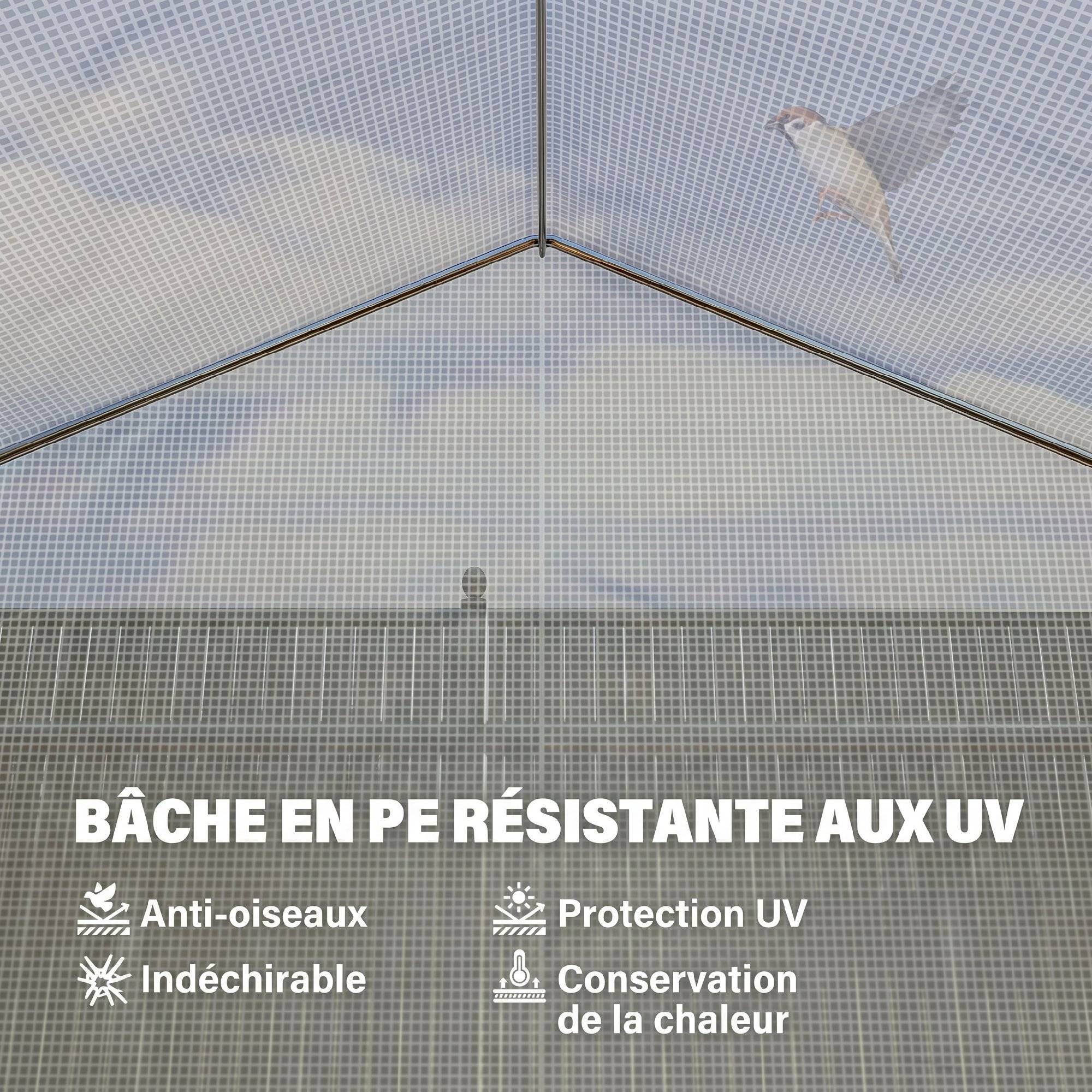 Serre tunnel de jardin 12 m², serre de jardin tunnel avec porte et 8 fenêtres, bâche PE 140 g/m² 400 x 200 x 200cm blanc - Image 8
