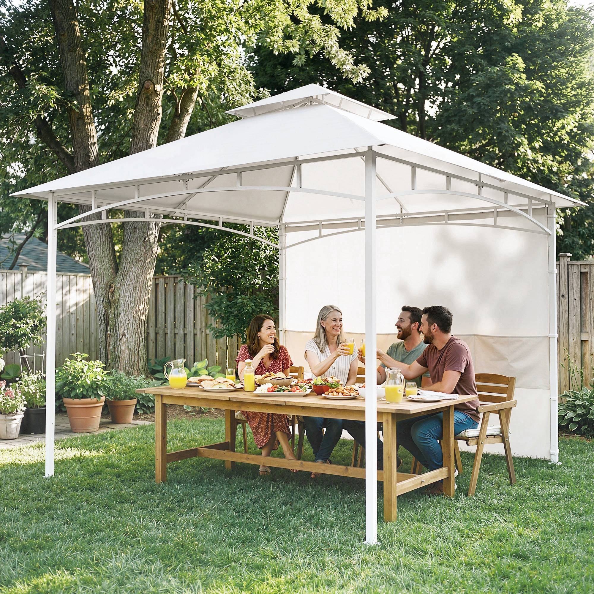 ComfortXL - Tonnelle de jardin Métal 3x3m Crème pour détente Toit double aéré Rideaux avec poches - ComfortXL Outdoor Living - Image 4