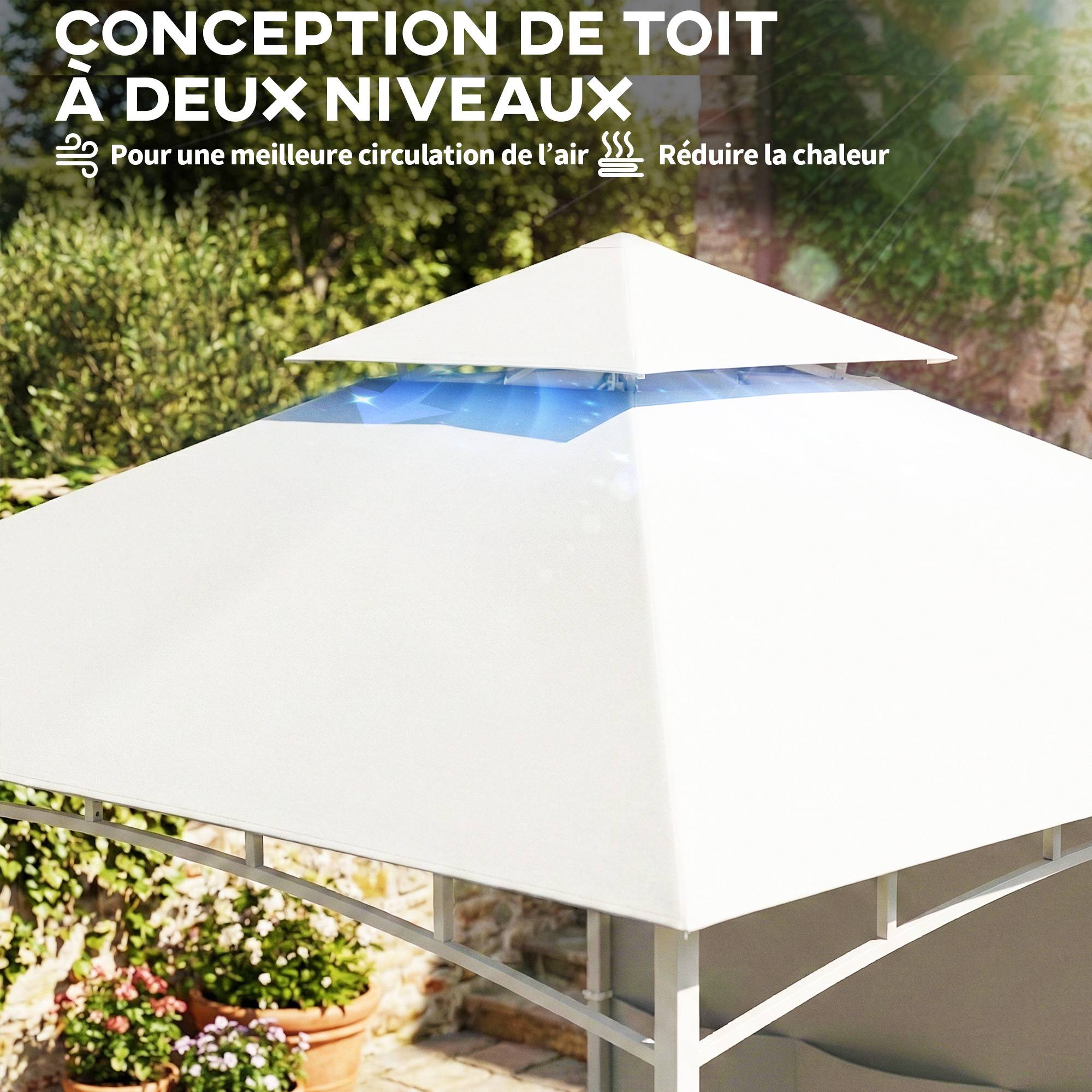 ComfortXL - Tonnelle de jardin Métal 3x3m Crème pour détente Toit double aéré Rideaux avec poches - ComfortXL Outdoor Living - Image 6