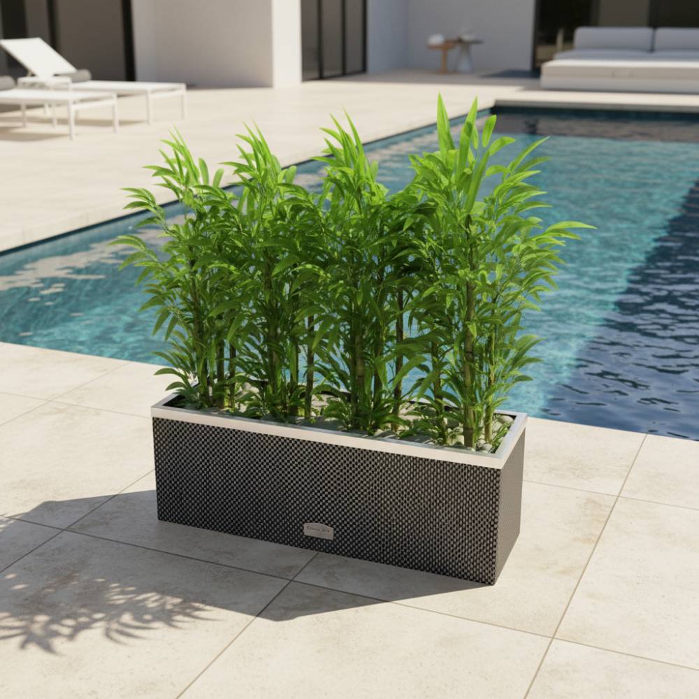 Rattan Art - Jardinière en résine tressée avec réserve d'eau et cadre en aluminium 95 x 39 x 43 cm - Imagen 2