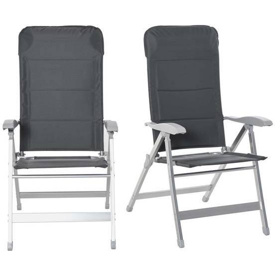 Lot de 2 chaises de jardin pliantes aluminium et tissu gris 75 x 61.5 x 115 cm - PANGIVO - Image 2