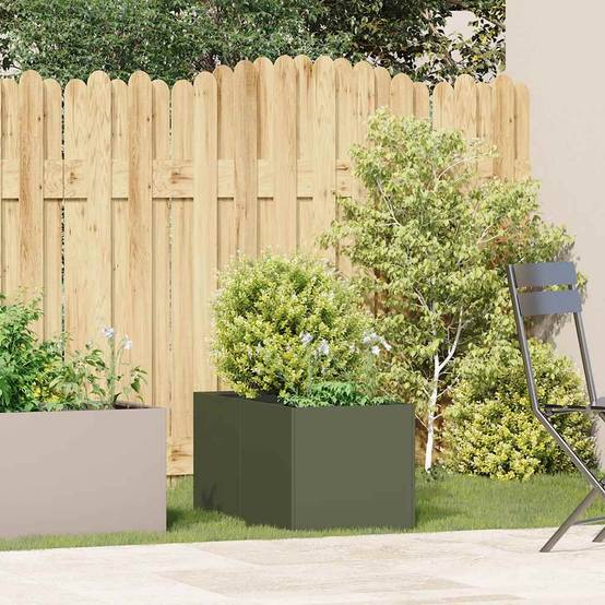 Potager Compact Rectangulaire Acier Laminé Solide pour Herbes Aromatiques et Fleurs Vert Olive 40x80x40cm – ComfortXL Outdoor Living - Image 3