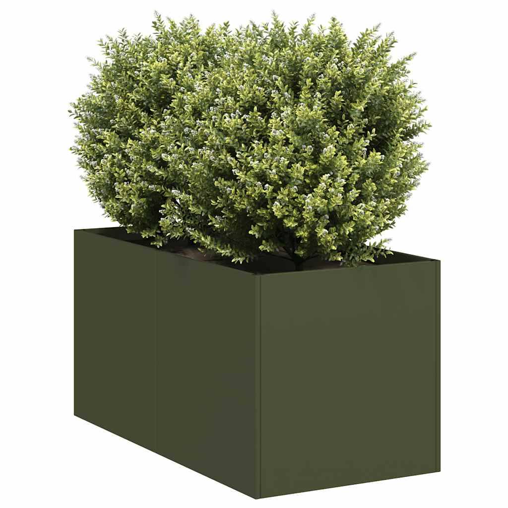 Potager Compact Rectangulaire Acier Laminé Solide pour Herbes Aromatiques et Fleurs Vert Olive 40x80x40cm – ComfortXL Outdoor Living - Image 1