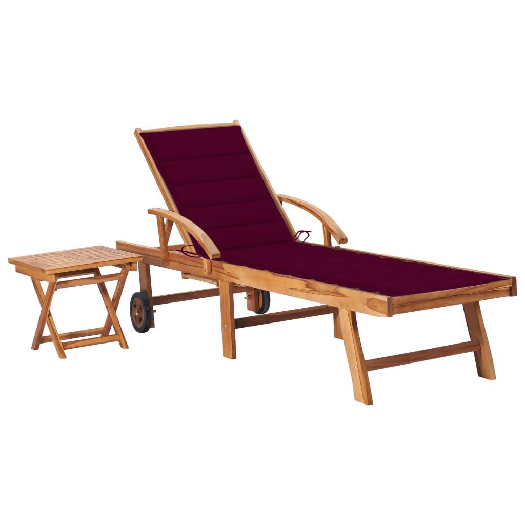 Helloshop26 - Transat chaise longue bain de soleil lit de jardin terrasse meuble d'extérieur avec table et coussin bois de teck solide - Imagen 1