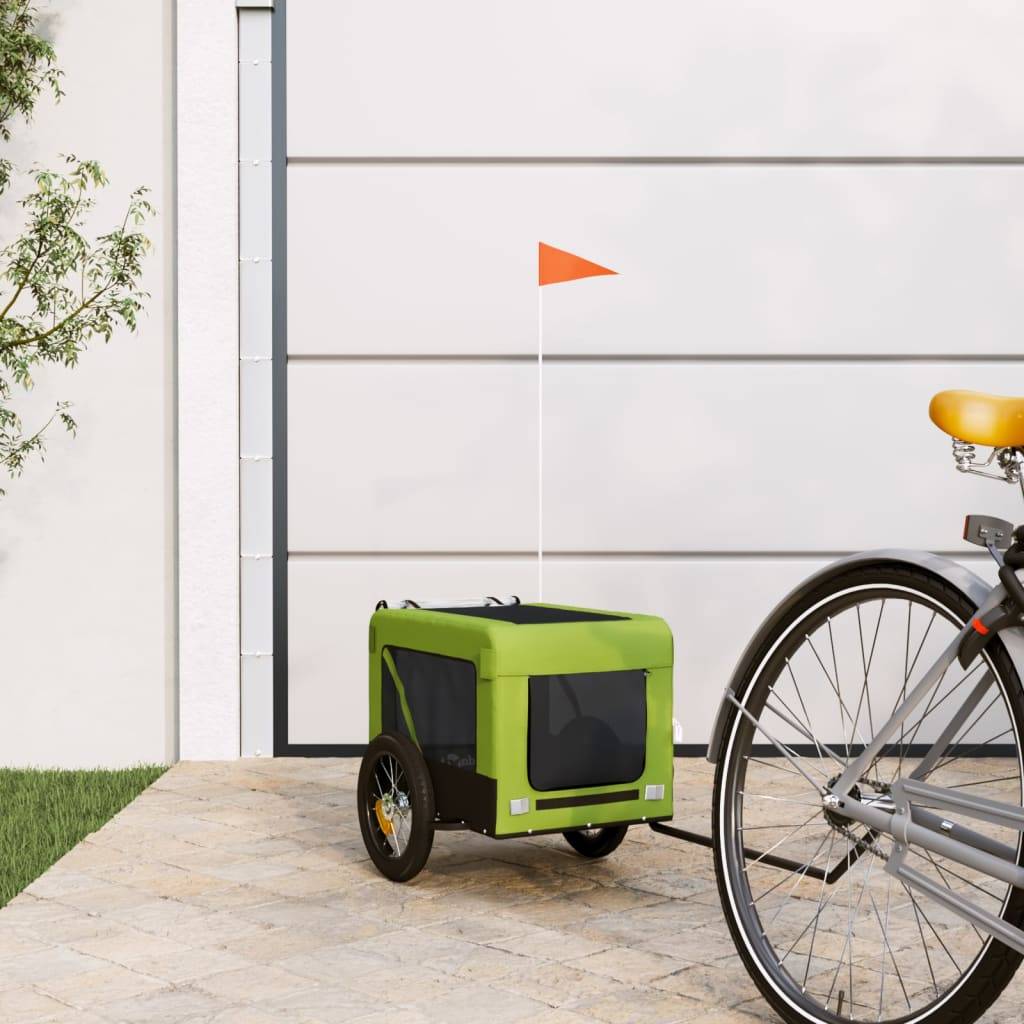 Remorque de vélo pour animaux fer et tissu Oxford vert et noir 120 x 54.5 x 53 cm, Poids:6.7kg - PANGIVO - Image 1