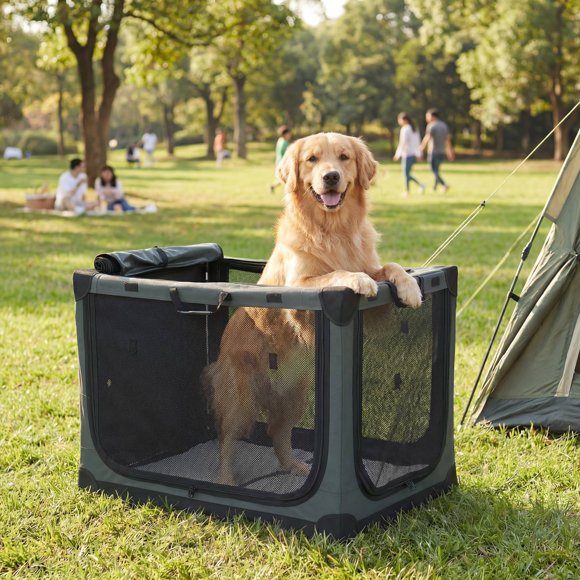 Cage de transport pliable pour chien, avec coussin amovible et lavable, revêtement en tissu Oxford, pour chiens jusqu'à 30 kg, vert armée - Image 4