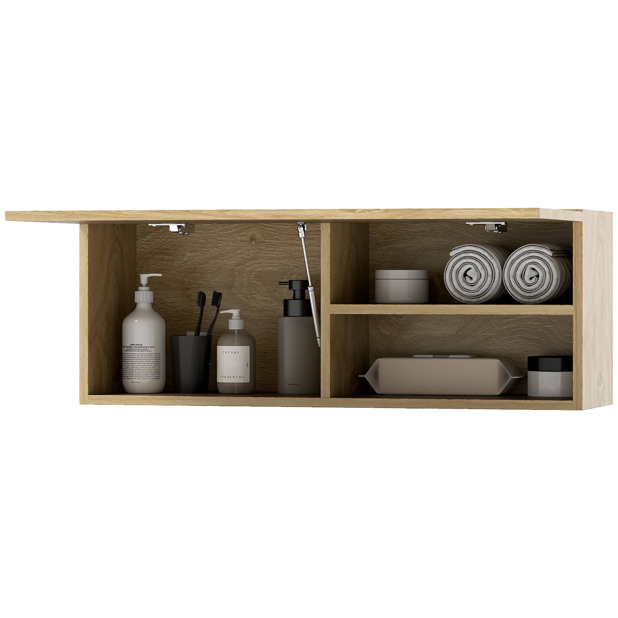 Sans Marque - Meuble salle bain porte abattante étagères 80x25x30 cm bois naturel - Image 2