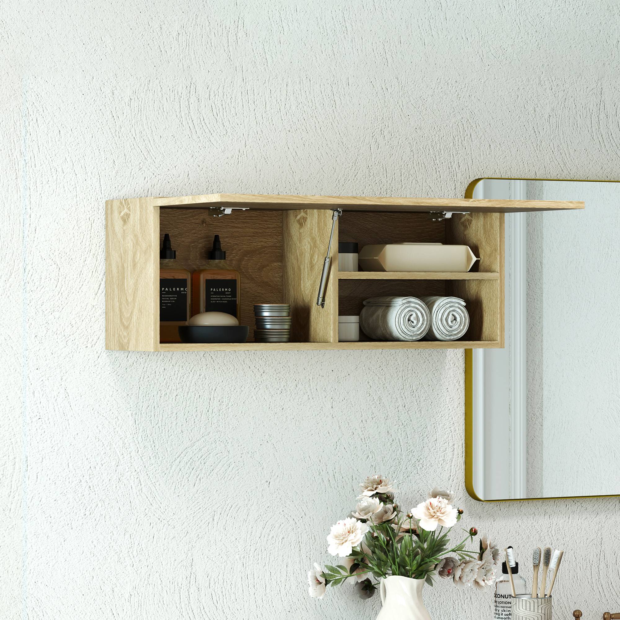 Sans Marque - Meuble salle bain porte abattante étagères 80x25x30 cm bois naturel - Image 3