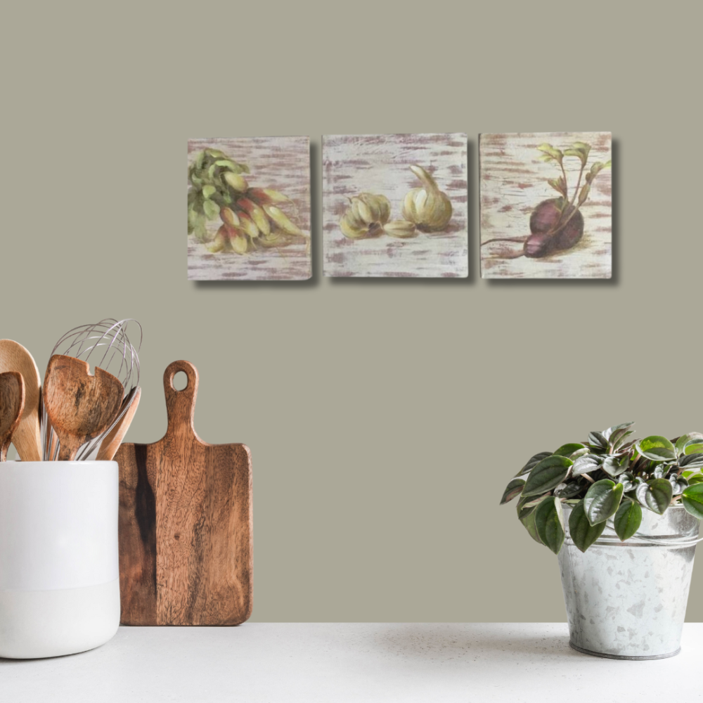 Set de 3 tableaux en bois multicolores "légumes" 20 x 20 cm Chemin de campagne - Imagen 2