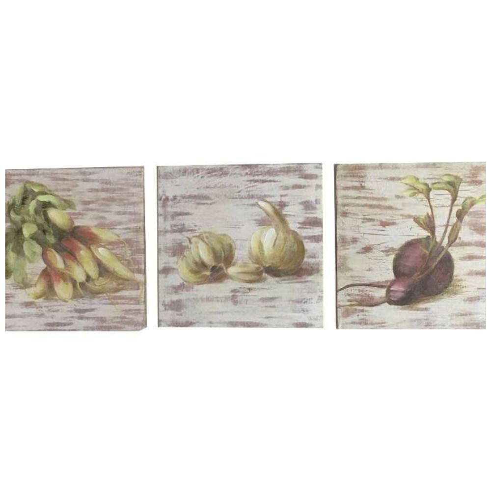 Set de 3 tableaux en bois multicolores "légumes" 20 x 20 cm Chemin de campagne - Imagen 1