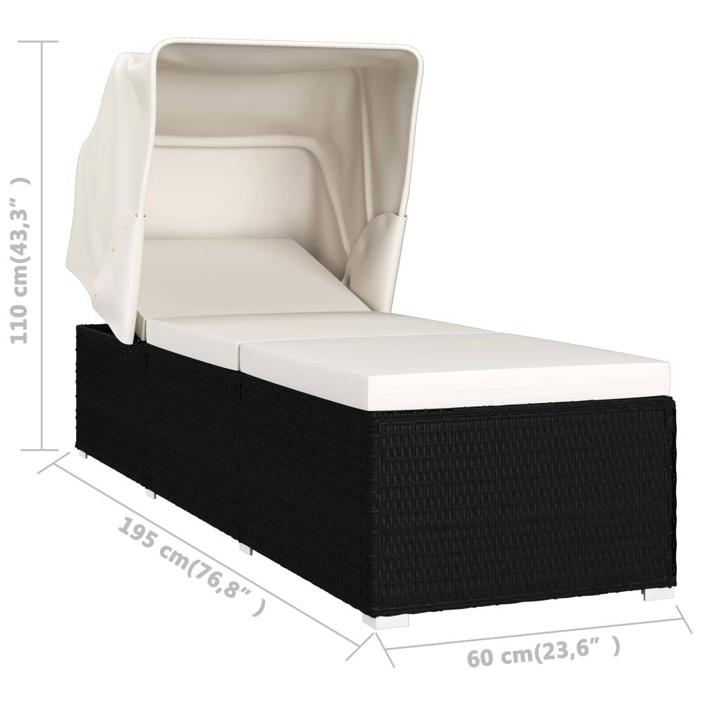 Vidaxl - Chaise longue avec auvent et coussin Résine tressée Blanc crème vidaXL 46246 - Image 3