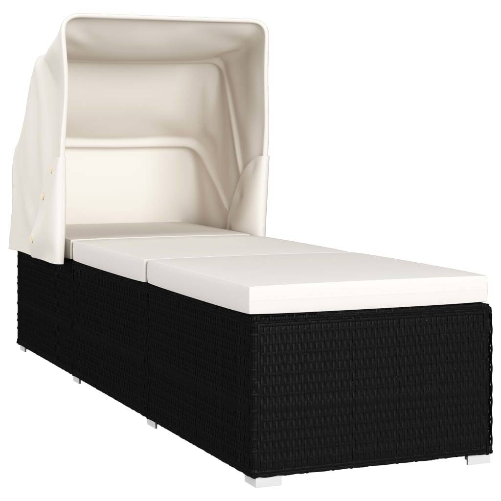 Vidaxl - Chaise longue avec auvent et coussin Résine tressée Blanc crème vidaXL 46246 - Image 9