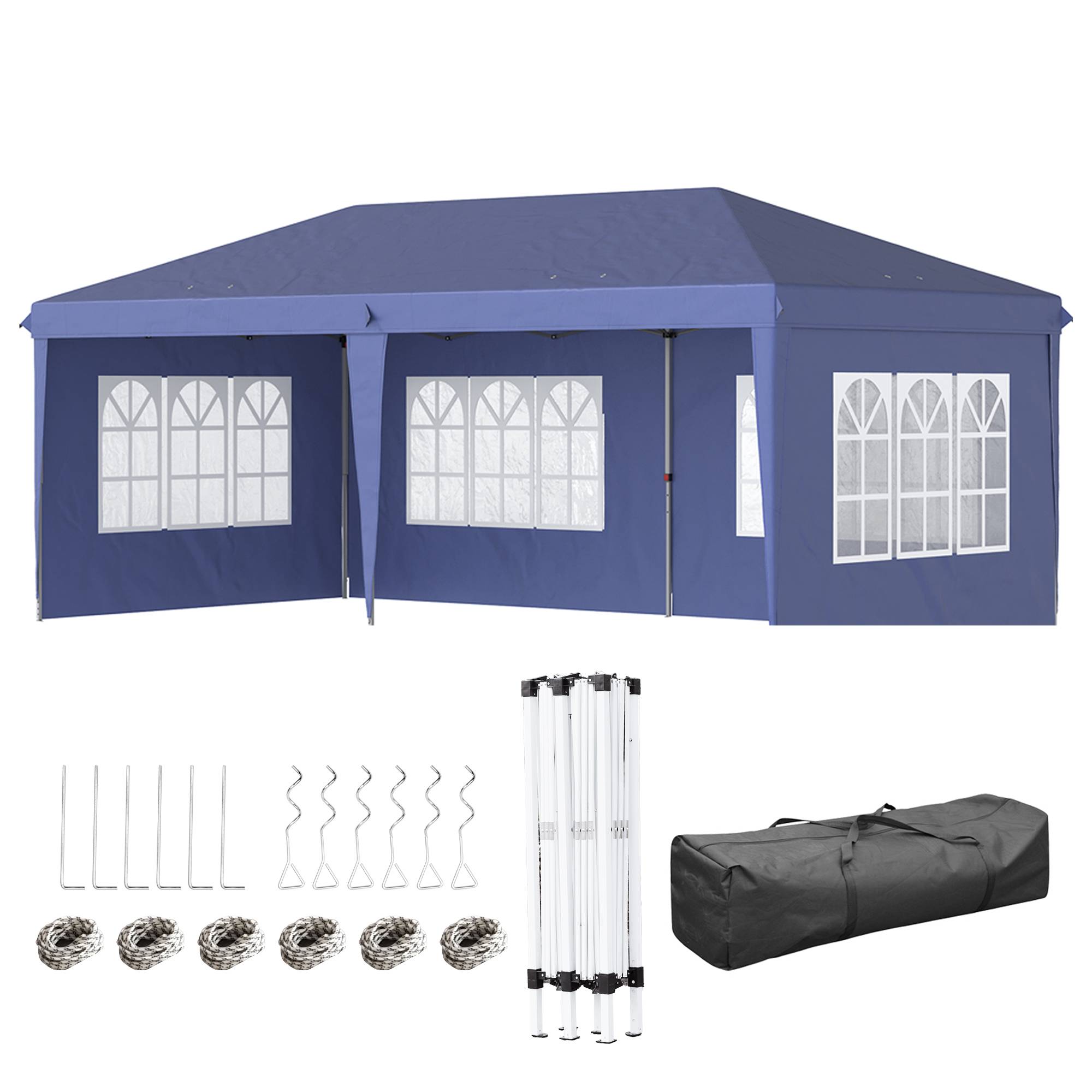 Outsunny - Tonnelle pliante pop-up 3x6m avec 3 côtés démontables, piquets d'ancrage et sac de transport bleu -Outsunny