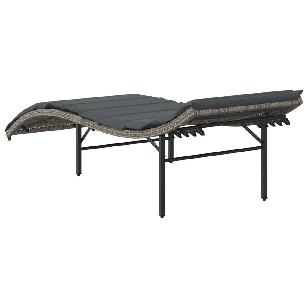Bain de soleil - Transat - Chaise longue avec coussin gris 55x199x50 cm résine tressée - MEUBLE PRO - Image 6