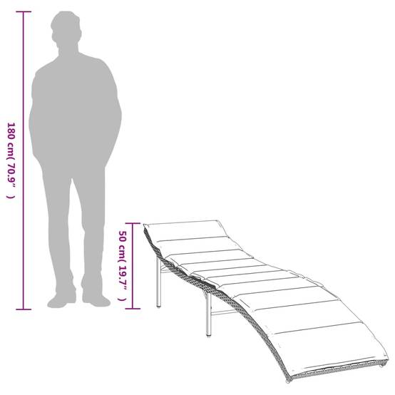 Bain de soleil - Transat - Chaise longue avec coussin gris 55x199x50 cm résine tressée - MEUBLE PRO - Image 9