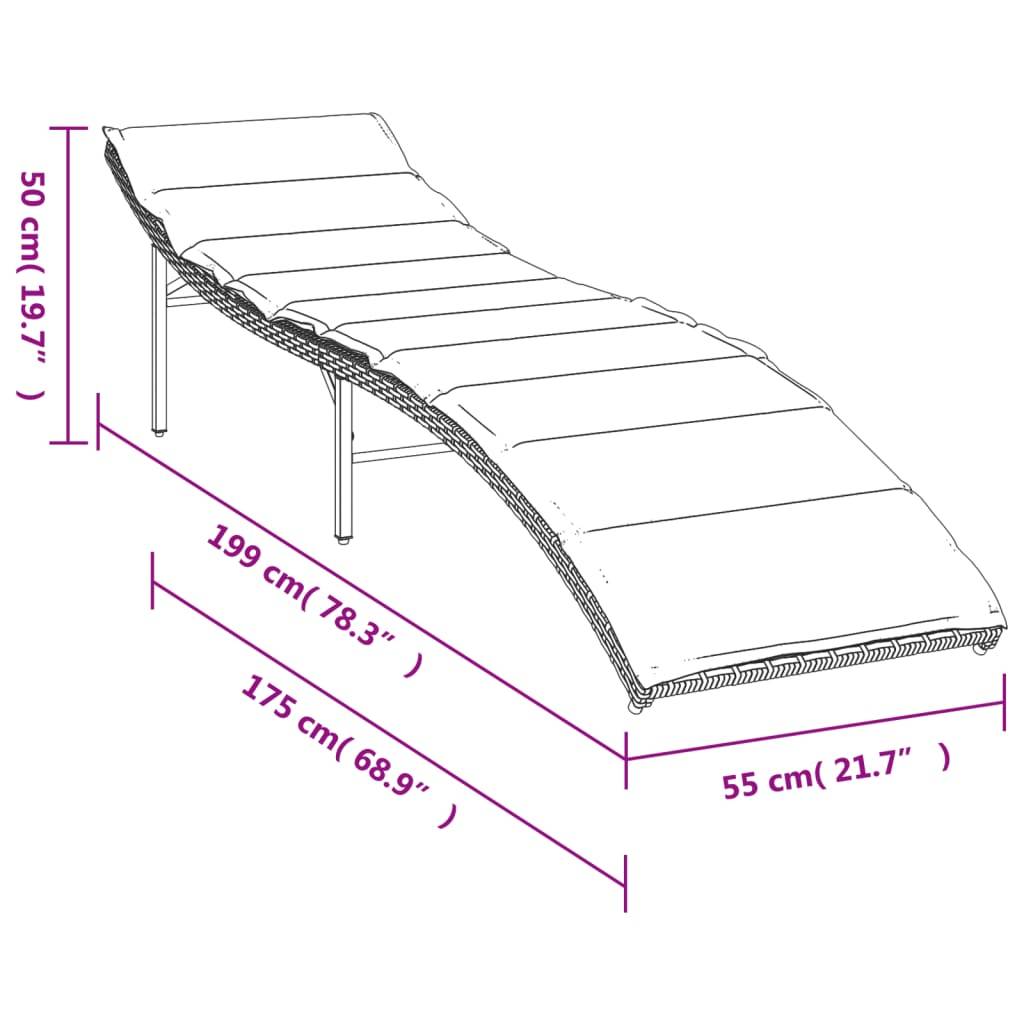 Bain de soleil - Transat - Chaise longue avec coussin gris 55x199x50 cm résine tressée - MEUBLE PRO - Image 10