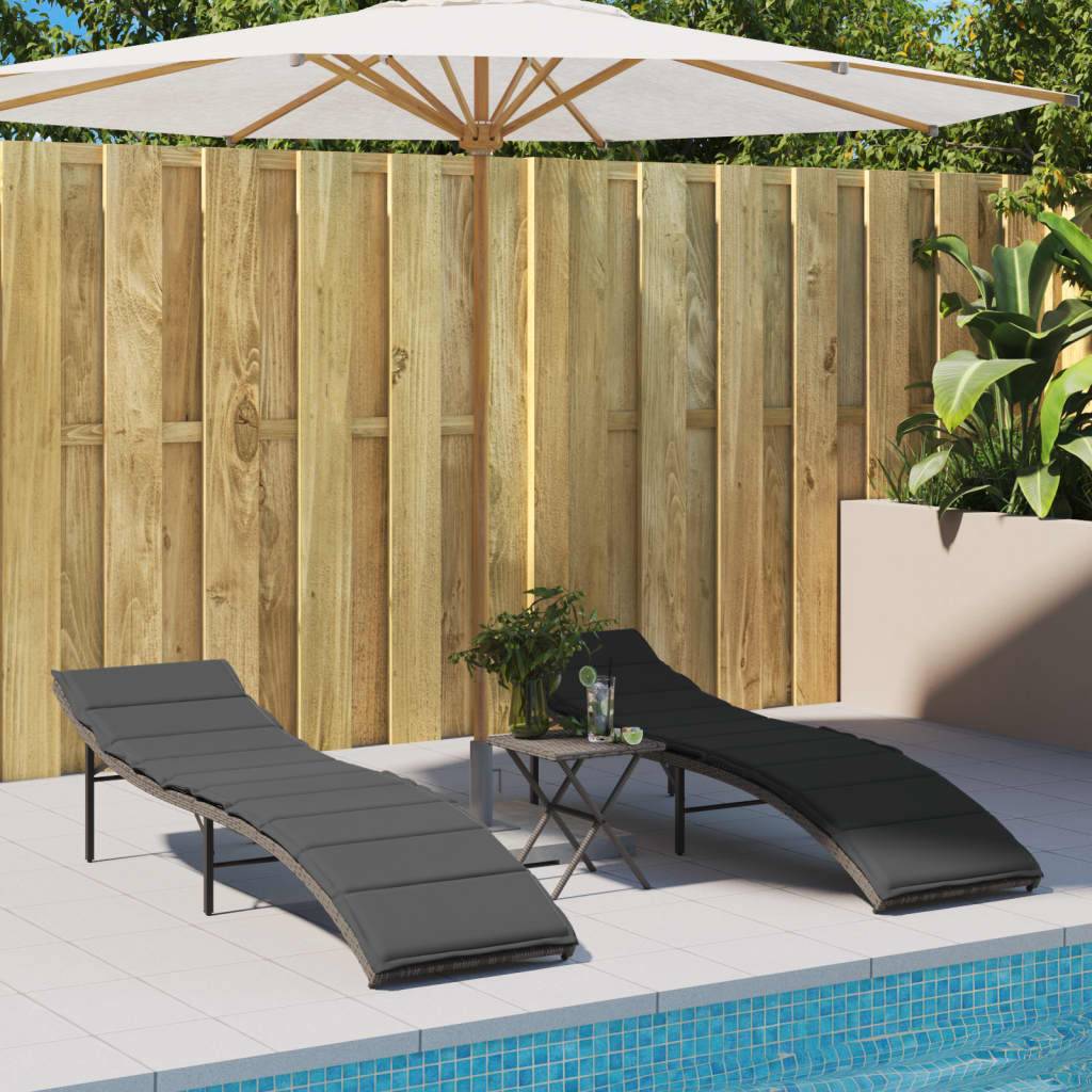 Bain de soleil - Transat - Chaise longue avec coussin gris 55x199x50 cm résine tressée - MEUBLE PRO - Image 3