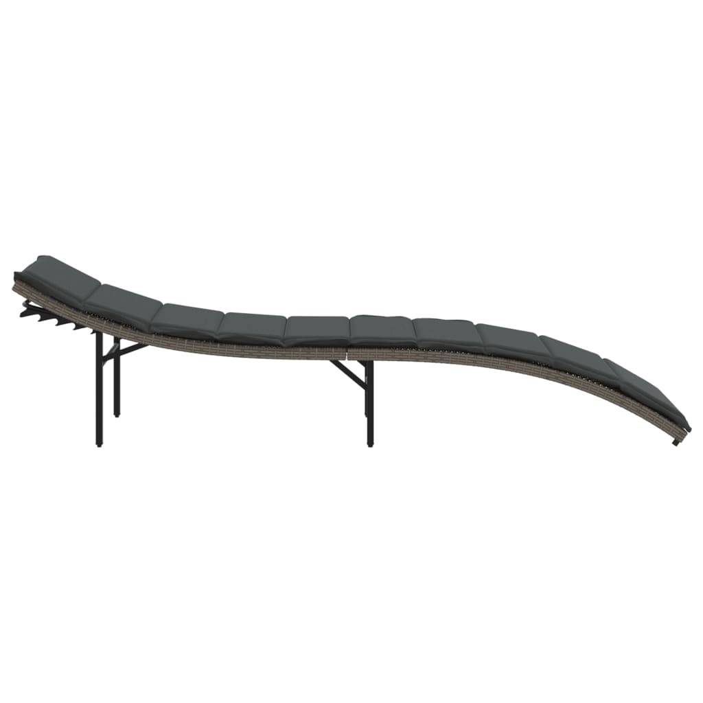 Bain de soleil - Transat - Chaise longue avec coussin gris 55x199x50 cm résine tressée - MEUBLE PRO - Image 5
