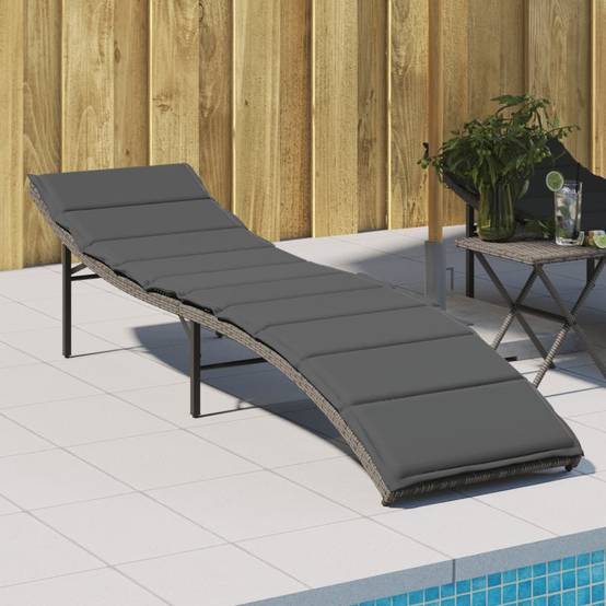 Bain de soleil - Transat - Chaise longue avec coussin gris 55x199x50 cm résine tressée - MEUBLE PRO - Image 2