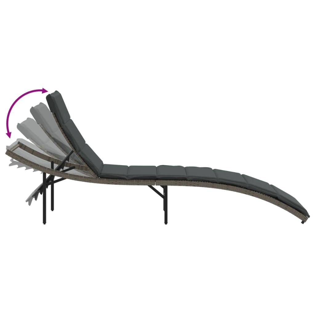 Bain de soleil - Transat - Chaise longue avec coussin gris 55x199x50 cm résine tressée - MEUBLE PRO - Image 7