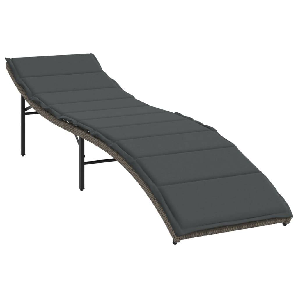 Bain de soleil - Transat - Chaise longue avec coussin gris 55x199x50 cm résine tressée - MEUBLE PRO - Image 1
