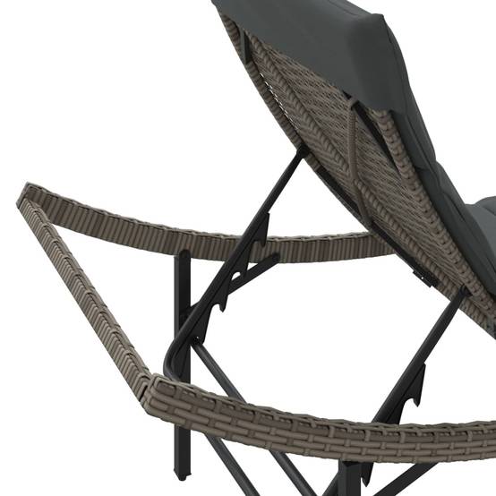 Bain de soleil - Transat - Chaise longue avec coussin gris 55x199x50 cm résine tressée - MEUBLE PRO - Image 8