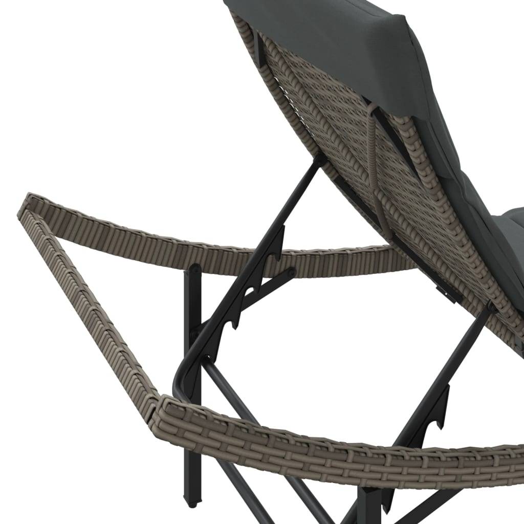Bain de soleil - Transat - Chaise longue avec coussin gris 55x199x50 cm résine tressée - MEUBLE PRO - Image 8
