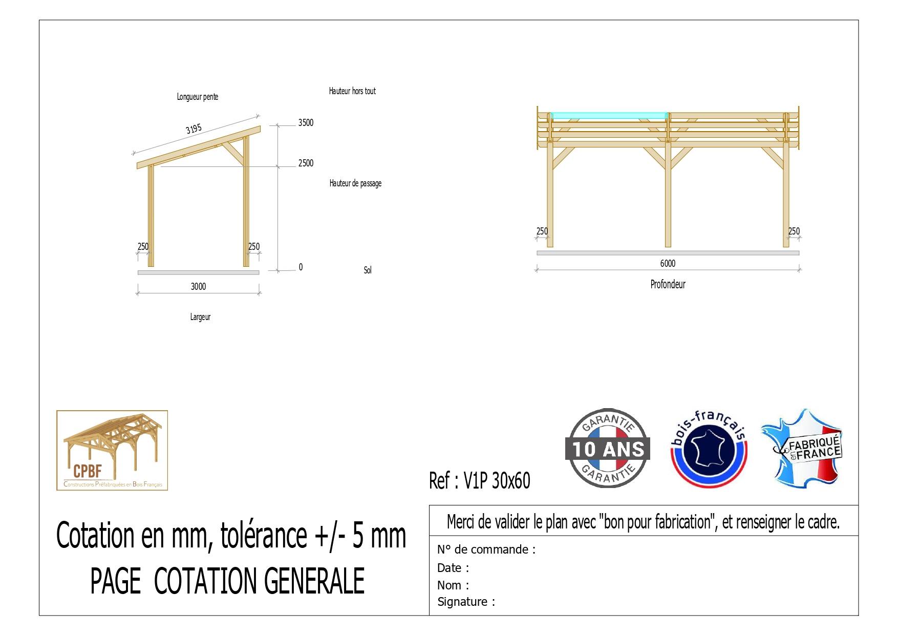 Cpbf Charpentes - Carport une pente 300cmx600cm, bois DOUGLAS Français (Charpente en bois-auvent-abri voiture) 18 m². Garantie 10 ans - Image 2