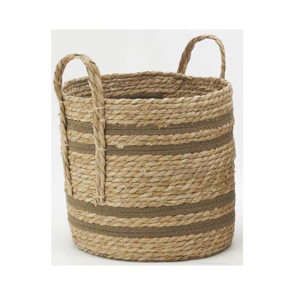 Aubry Gaspard - Cache-pots en jonc naturel et coton brun (lot de 2) Droit - Imagen 4