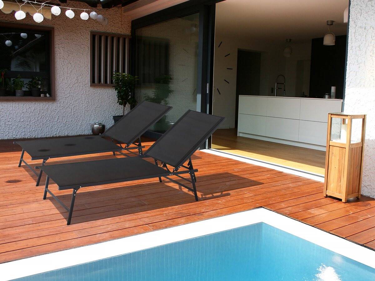 Habitat Et Jardin - Lot De 2 Bains De Soleil En Métal "sublima" - 180 X 54 X 104 Cm - Noir -habitat Et Jardin - Image 2