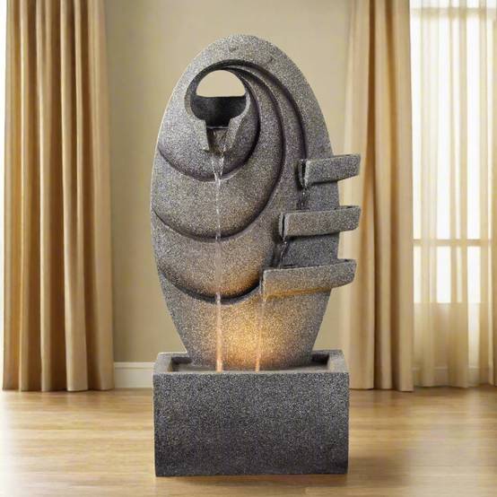 Fontaine ovale LED moderne jardin gris lumière chaude extérieure, 80cm, Teamson Home - Image 2