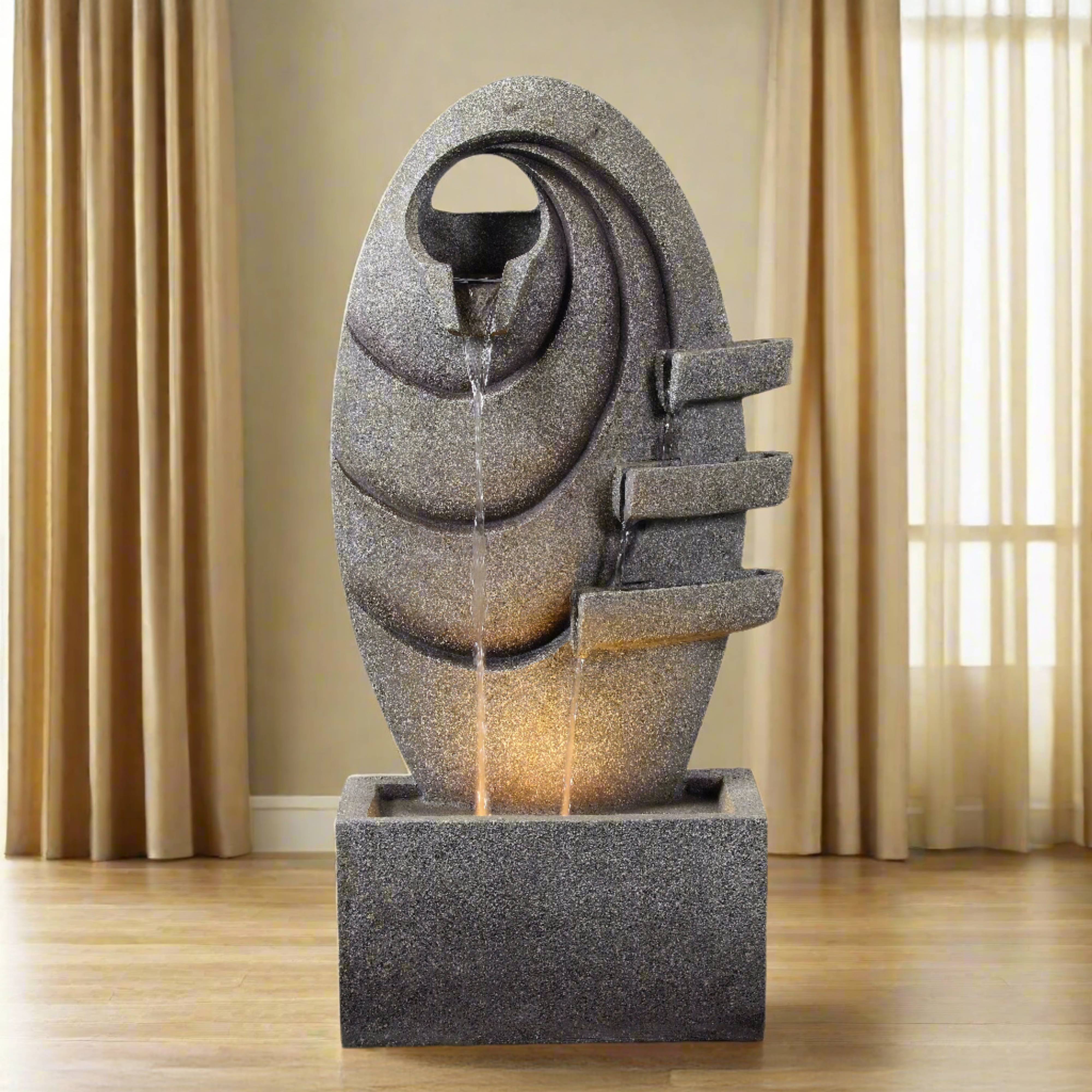 Fontaine ovale LED moderne jardin gris lumière chaude extérieure, 80cm, Teamson Home - Image 2