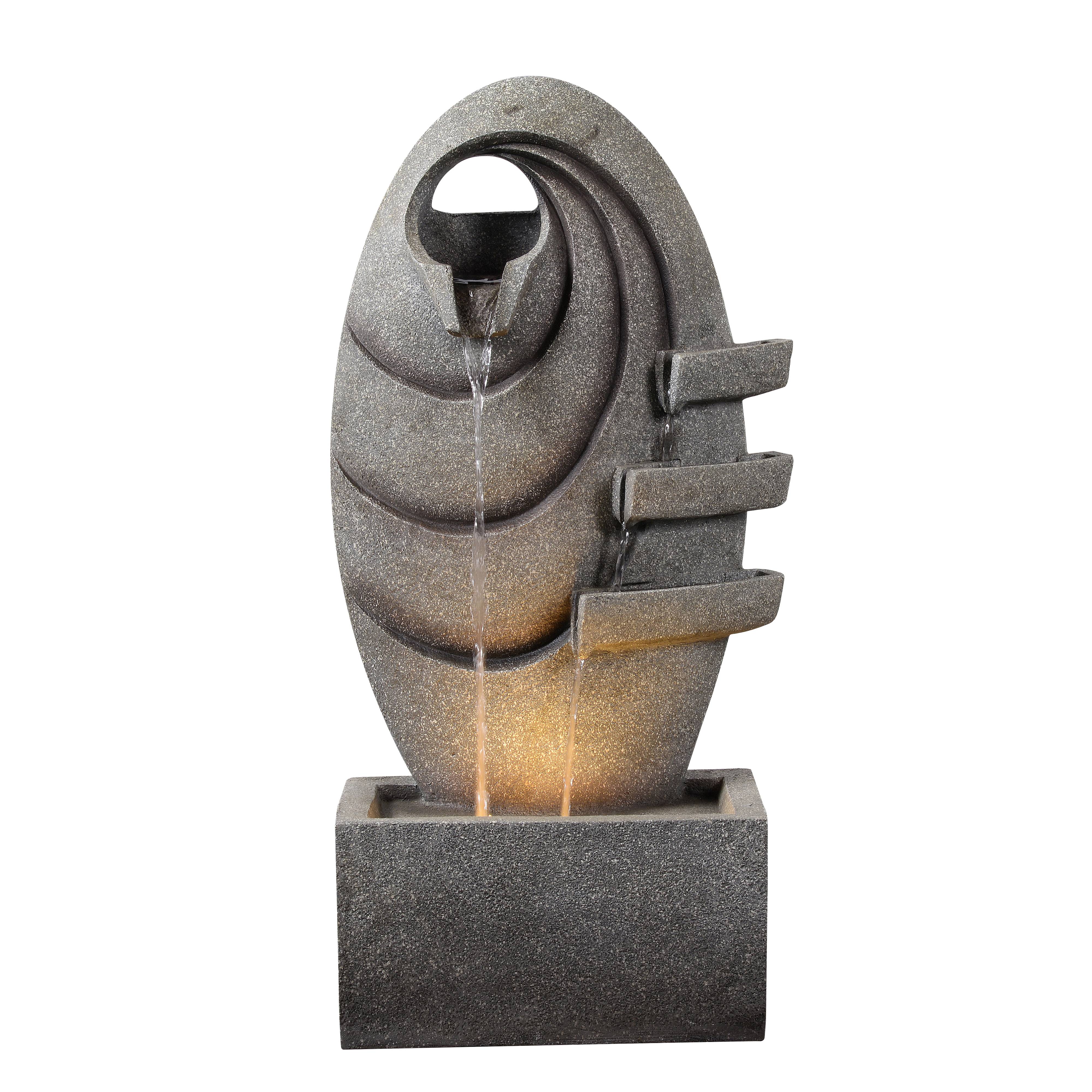 Fontaine ovale LED moderne jardin gris lumière chaude extérieure, 80cm, Teamson Home - Image 1