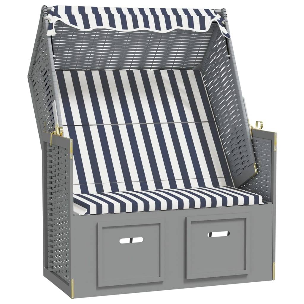 Helloshop26 - Strandkorb avec auvent résine tressée et bois solide bleu blanc - Imagen 1