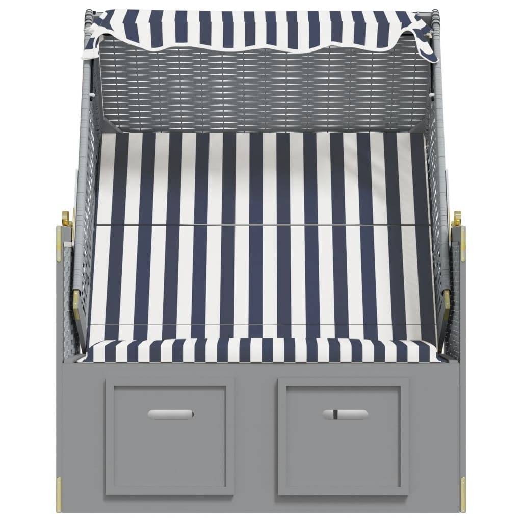 Helloshop26 - Strandkorb avec auvent résine tressée et bois solide bleu blanc - Imagen 5