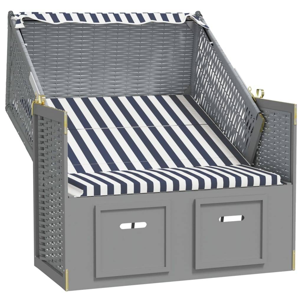 Helloshop26 - Strandkorb avec auvent résine tressée et bois solide bleu blanc - Imagen 2