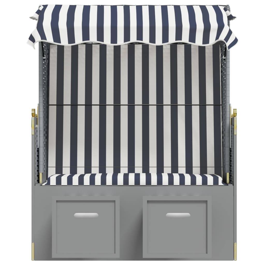 Helloshop26 - Strandkorb avec auvent résine tressée et bois solide bleu blanc - Imagen 4