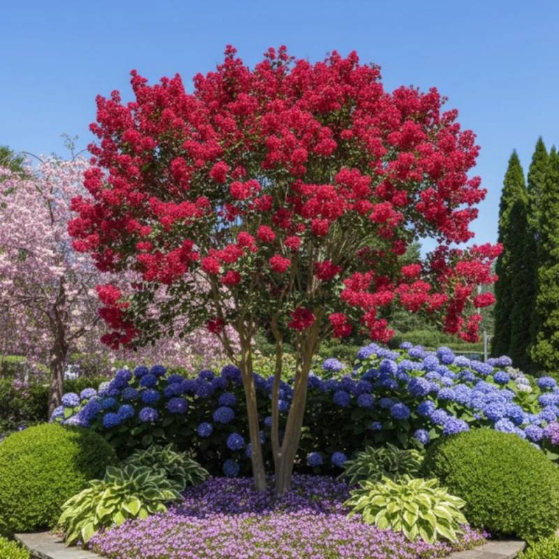 Lilas des Indes Périgord Pourpre, Lagerstroemia à fleurs Rouge - feuillage Caduc - Pot de 15L - 1/2 tige-  hauteur à maturité De 1,00 m à 1,50 m - Image 3