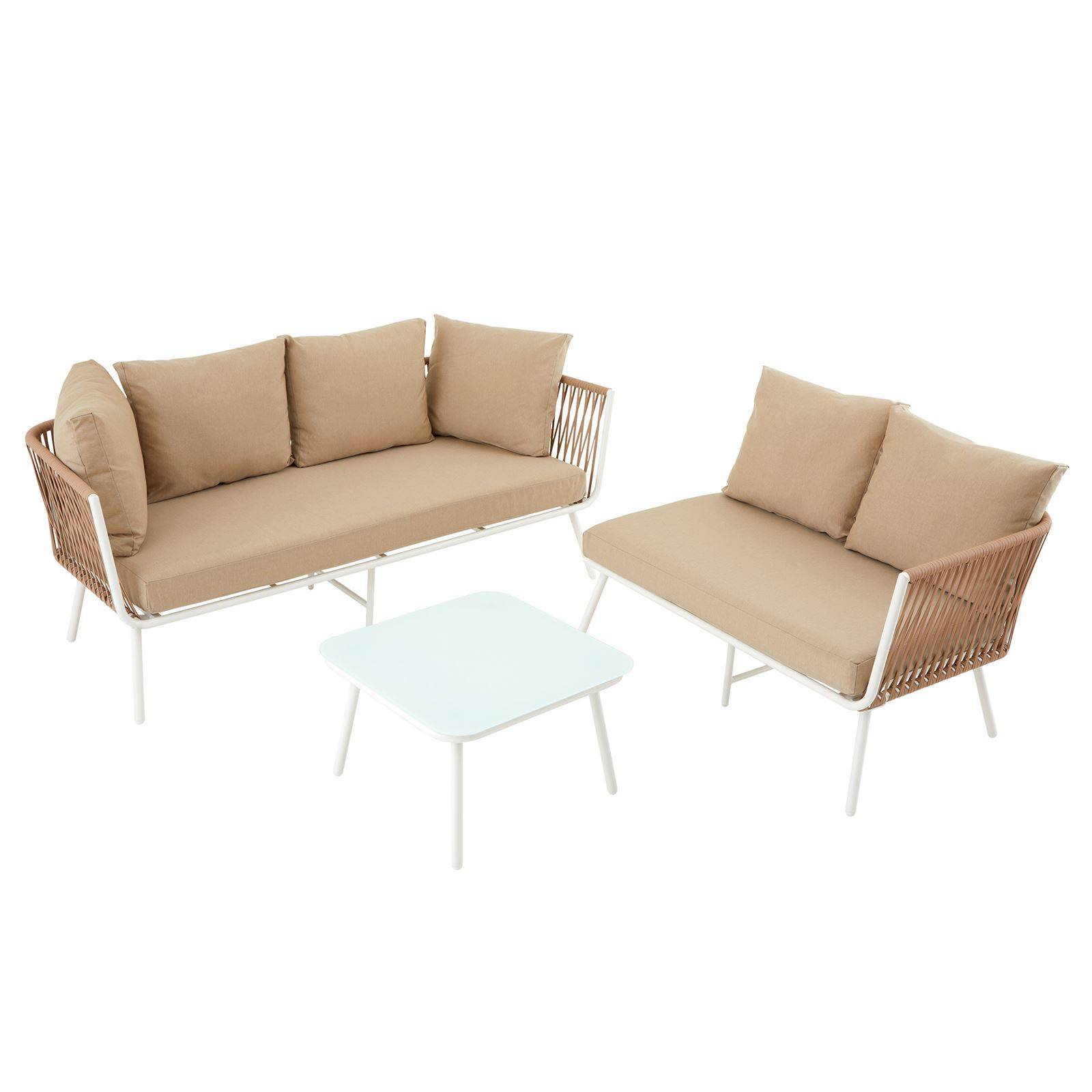 Salon de jardin JAKARTA avec 1 table et 1 canapé - Blanc et beige - Image 4