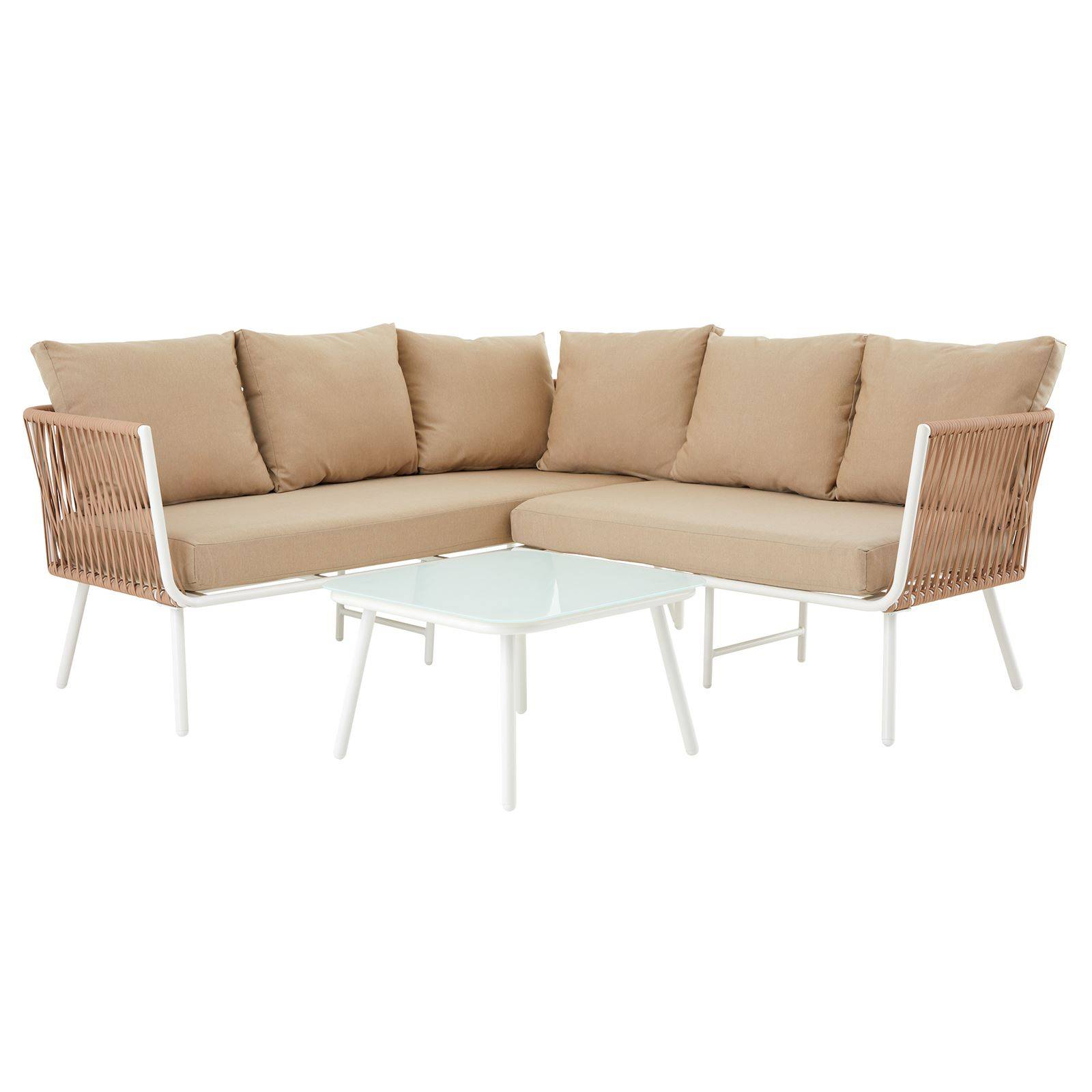 Salon de jardin JAKARTA avec 1 table et 1 canapé - Blanc et beige - Image 1