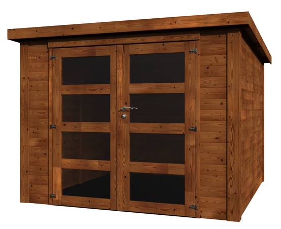 Decor et Jardin - ABRI DE JARDIN BOIS TRAITÉ ALIX 28 MM 2.50x2.55 DOUBLE PORTE VITRÉE - COULEUR : TRAITÉ AUTOCLAVE MARRON - DÉCOR ET JARDIN - Image 2