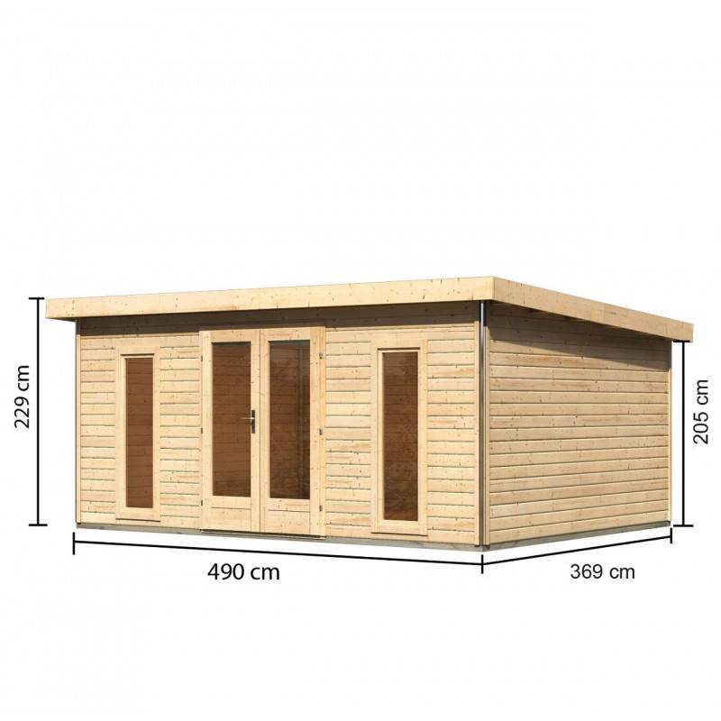 Abri de jardin bois épicéa 18,08m² toit plat 40mm Radeburg 4 Karibu marron avec embase autoclave - Image 4