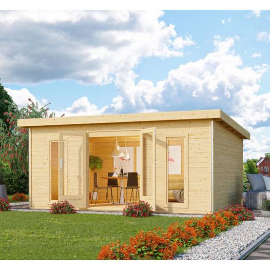 Abri de jardin bois épicéa 18,08m² toit plat 40mm Radeburg 4 Karibu marron avec embase autoclave - Image 2